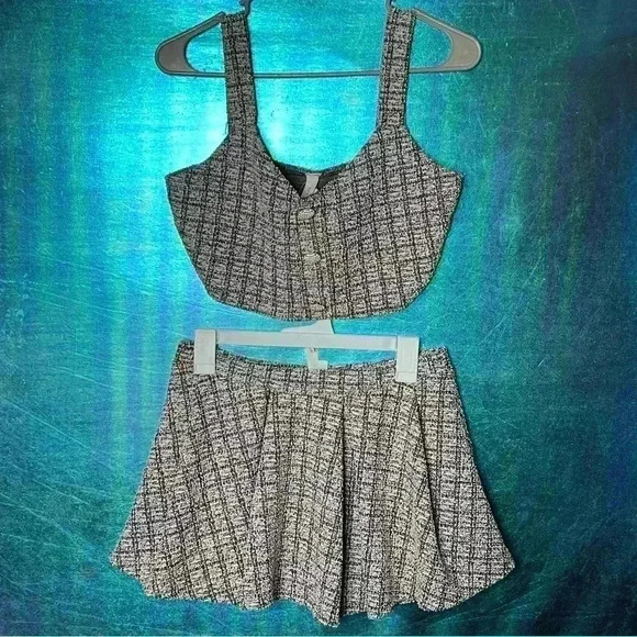 Pink Tweed 2-Piece Set | Tank Top & Ruffle Skirt | Size M | Gently Used - Picture 1 of 6